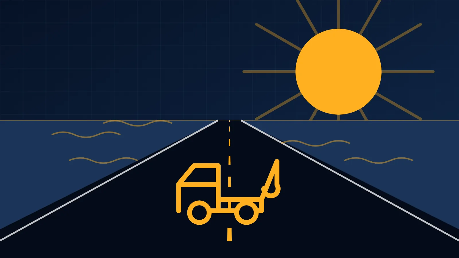 Illustration of a hot desert road under a bright sun