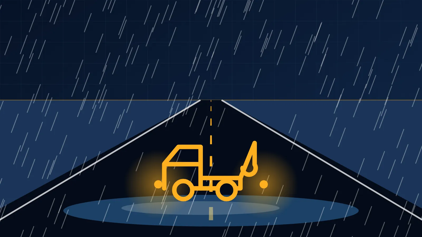 Illustration of a car on a road with rain and rising water